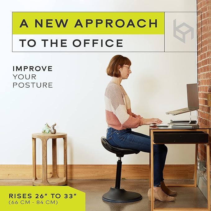 bonVIVO Standing Desk Chair - Ergonomic Chair for Tall Office Desks w/Back Support and Handles for Posture and Balance - Work from Home High Stool - Khaki - LeafyLoom