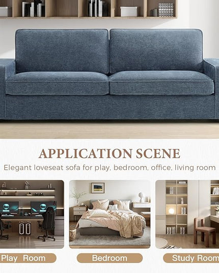 EASELAND Sofa Couch, 88" Chenille Loveseat for Living Room, 3 Seater Lounge Sofa for Bedroom with Removable Back and Seat Cushions, Modern Deep Seat Comfy Couch with Solid Wood Legs and Armrest (Blue) - LeafyLoom