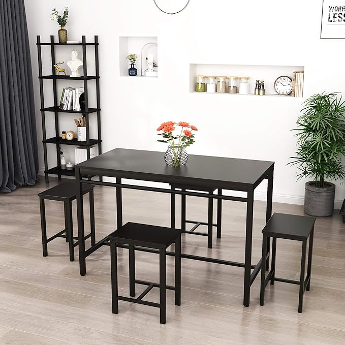 DKLGG Dinner Table Set for 4, Modern Kitchen Table and Chairs for 4 Wooden Top and Adjustable Metal Legs, Small Dining Room Table Set 5 Pieces Compact Design for Small Space - LeafyLoom