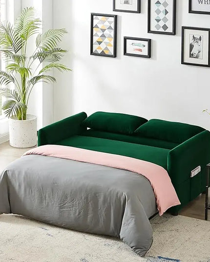 57.1" Convertible Sofa Bed, 3 in 1 Multi-Functional Lounge Chair Sleeper Loveseat , Pull Out Couch Guest Bed Futon Sofabed Sofacama with Adjustable Backrest and Side Pockets for Living Room Office - LeafyLoom
