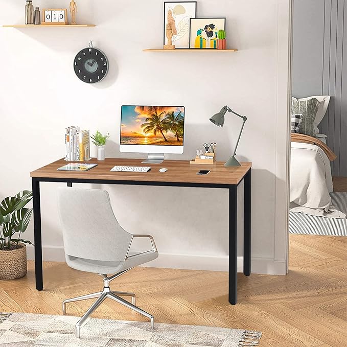 Large Table 24x48 inches Writing Computer Desk Modern Simple Study Desk Industrial Style Laptop Table for Home Office Brown Notebook Desk - LeafyLoom