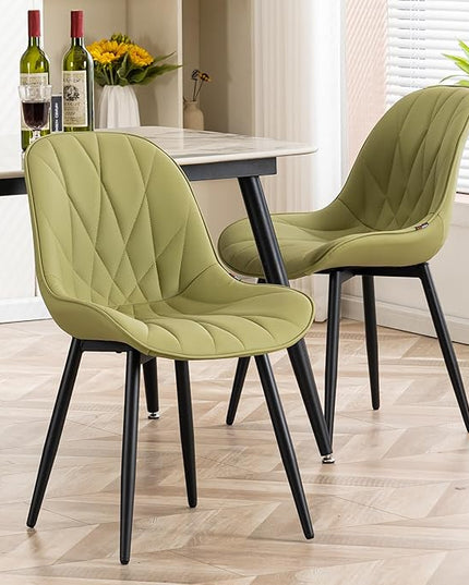 YOUNIKE Dining Chairs Set of 2, Grass Green Comfy Padded Kitchen Chairs, Armless Modern Faux Leather Upholstered Dining Room Chairs, Elegant Dinning Chairs Side Chairs, Loads up to 300LBS - LeafyLoom