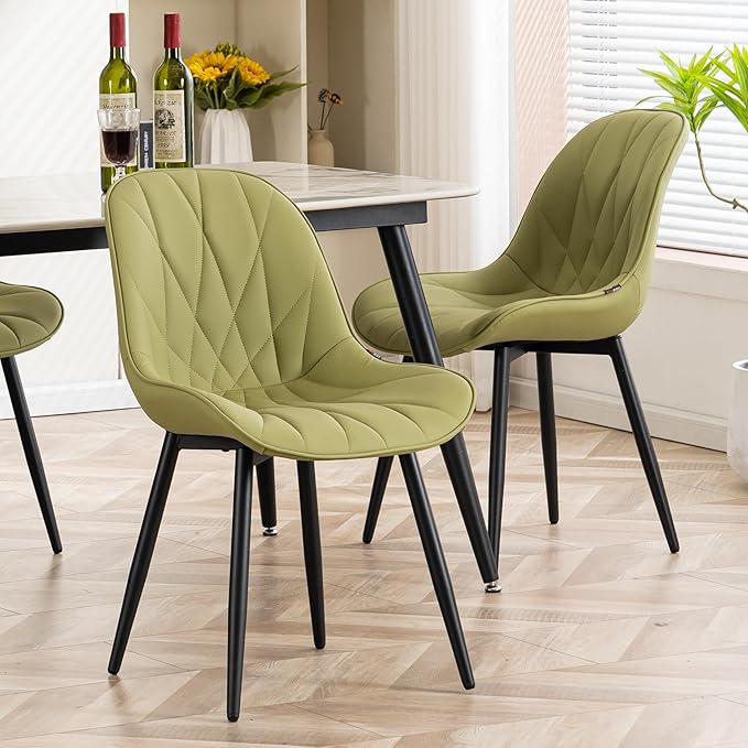 YOUNIKE Dining Chairs Set of 2, Grass Green Comfy Padded Kitchen Chairs, Armless Modern Faux Leather Upholstered Dining Room Chairs, Elegant Dinning Chairs Side Chairs, Loads up to 300LBS - LeafyLoom