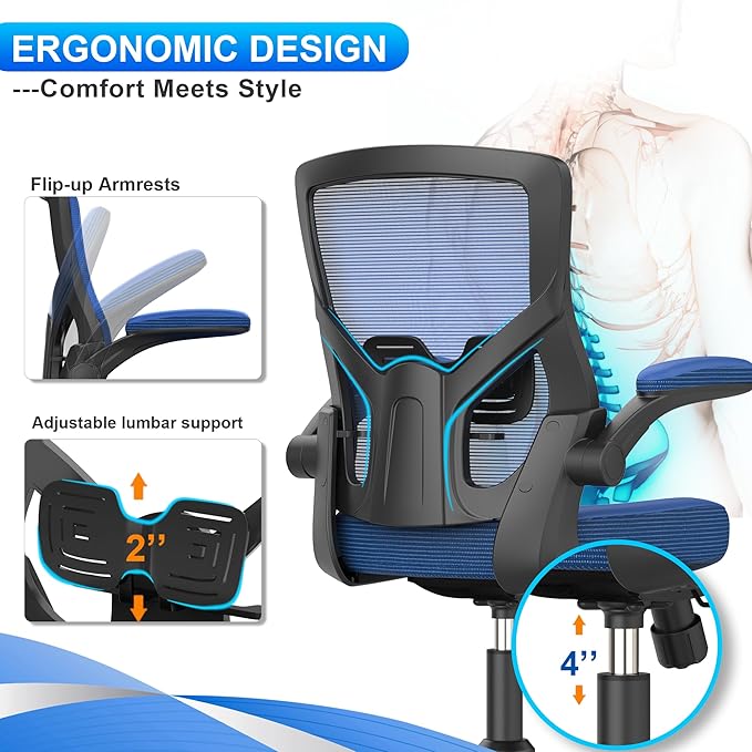 Office Chair, High Back Desk Chair Adjustable Height and Ergonomic Design Home Office Computer Chair Executive Lumbar Support Padded Flip-up Armrest Swivel Task Chair - LeafyLoom