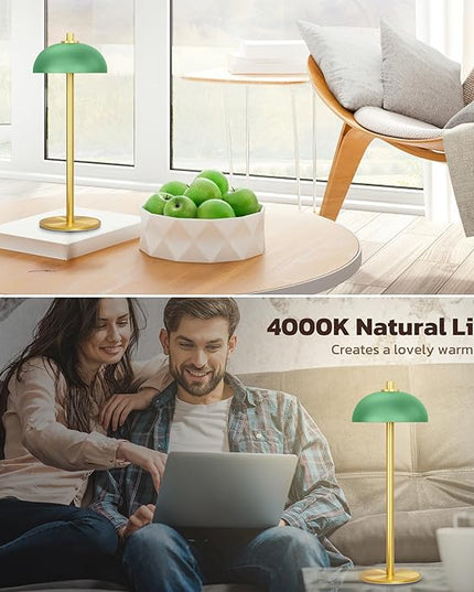 2 Pack Cordless Table Lamp, 5000mAh Portable Rechargeable Table Lamp, 3 Color Modes Stepless Dimming Table Light with Memory Function, for Dinner, Patio, Home, Restaurant.(Green) - LeafyLoom