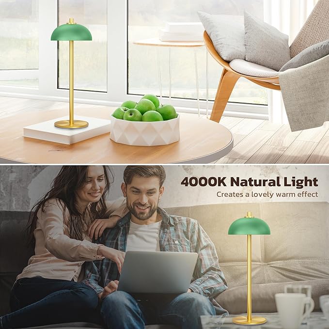 2 Pack Cordless Table Lamp, 5000mAh Portable Rechargeable Table Lamp, 3 Color Modes Stepless Dimming Table Light with Memory Function, for Dinner, Patio, Home, Restaurant.(Green) - LeafyLoom