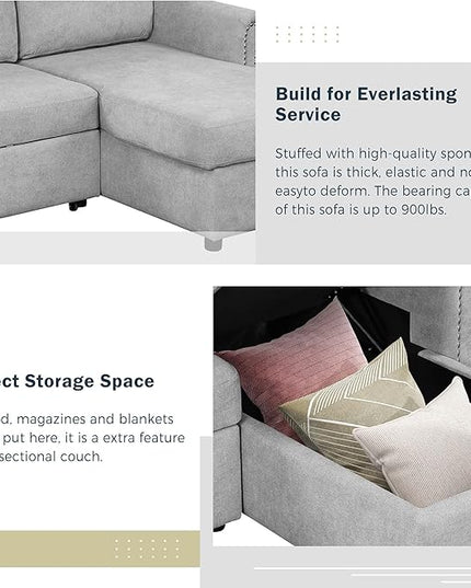 83'' L-Shape Convertible Sleeper Sectional Sofa with Storage Chaise and Pull-Out Bed, Velvet Upholstered Reversible Corner Couch w/Tufted Cushions, for Living Room, Apartment - LeafyLoom
