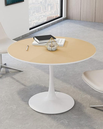 NicBex 42Inch Round Dining Table,Modern Kitchen Table with Printed Wood Grain Tabletop and Metal Base for 2 to 4,Leisure Coffee Table for Kitchen,Small Space,Dining Living Room,Space-Saving,Natural - LeafyLoom