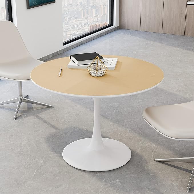 NicBex 42Inch Round Dining Table,Modern Kitchen Table with Printed Wood Grain Tabletop and Metal Base for 2 to 4,Leisure Coffee Table for Kitchen,Small Space,Dining Living Room,Space-Saving,Natural - LeafyLoom