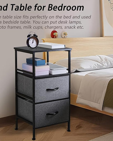 Nightstand with Fabric Drawers, Side Table with Open Wood Shelf for Bedroom, Small Dresser with Storage Drawers, End Table for Living Room, mesa de Noche para dormitorio, Gray - LeafyLoom