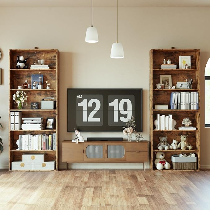 IRONCK Bookshelves and Bookcases Set of 2 Floor Standing 6 Tier Display Storage Shelves 70in Tall Bookcase Home Decor Furniture for Home Office, Living Room, Bed Room - LeafyLoom
