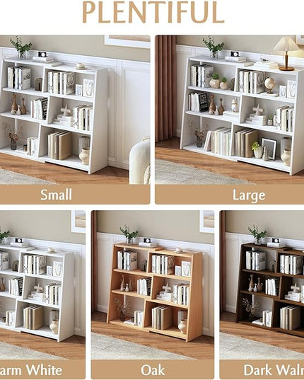 IOTXY Wooden Extendable Shelf Bookcase - 3-Tier Ladder Low Short Bookshelf for Small Space or Corner, White, L - LeafyLoom