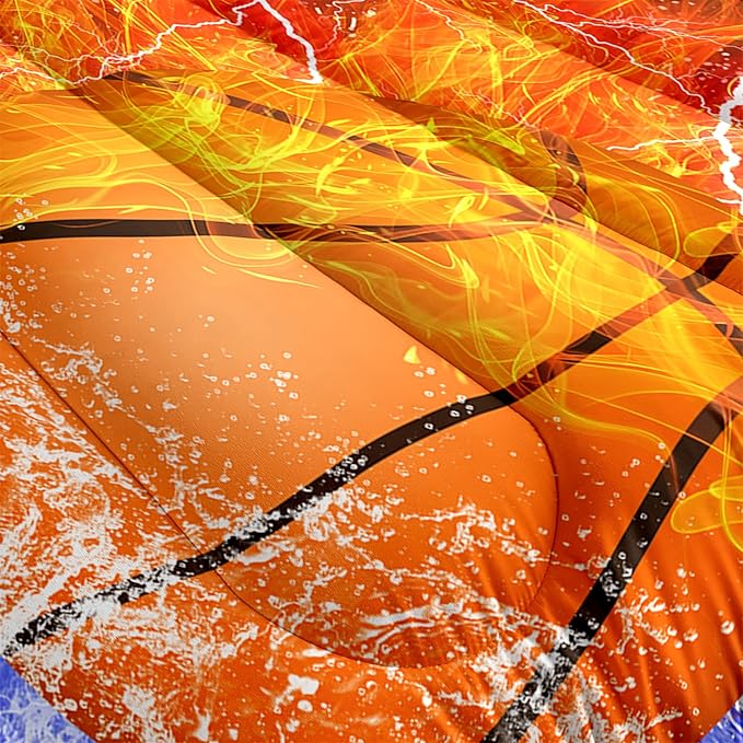 Basketball Comforter Set Queen Size Basketball Queen Comforter Sets for Boys Basketball Bedding Sport Microfiber Queen Bedding Set for Kids Boys Teens, 1 Comforter+2 Pillowcases - LeafyLoom