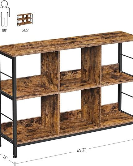 VASAGLE Bookshelf, Cube Shelf, Console Table, TV Stand with 6 Storage Cubes, for Office, Living Room, Bedroom, 13 x 47.2 x 31.5 Inches Industrial Design, Rustic Brown and Black ULLS104B01 - LeafyLoom