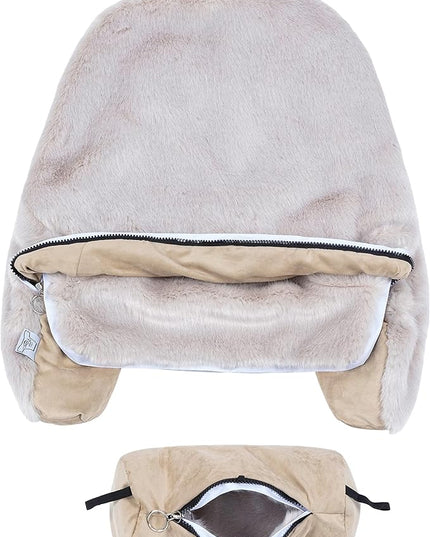 Husband Pillow XXL Cover Only - Baby Golden Wolf Fur Backrest Pillowcase Set, Two-Tone Reversible Double Sided Fabulous Faux Fur Reading & Bed Rest, Thick Zippers, 2 Sided Solid Fabric Neck Rolls - LeafyLoom