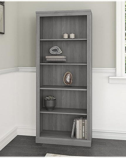 Bush Furniture Saratoga Tall 5 Shelf Bookcase in Modern Gray - LeafyLoom