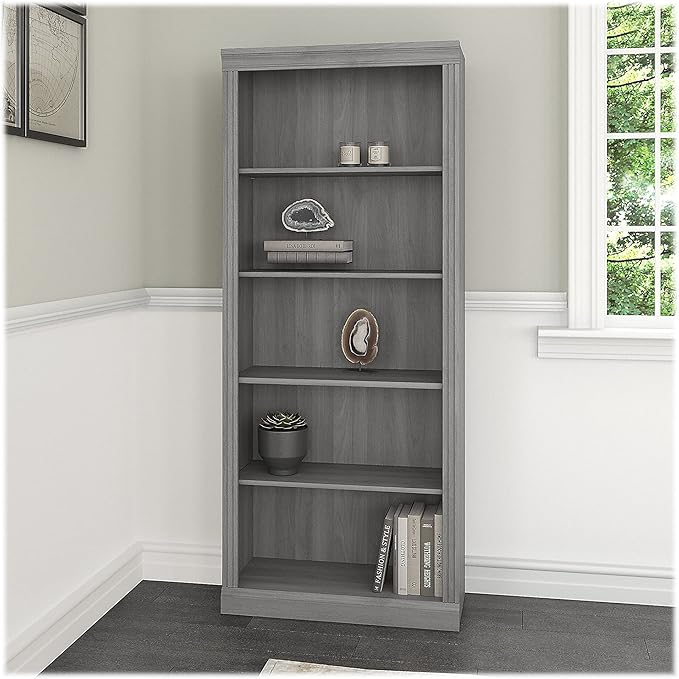 Bush Furniture Saratoga Tall 5 Shelf Bookcase in Modern Gray - LeafyLoom