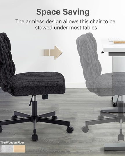 Criss Cross Legged Office Desk Chair with Wheels, Modern Armless Desk Chair with Wide Seat, Home Office Chair for Work, Meditation, Vanity, Black - LeafyLoom
