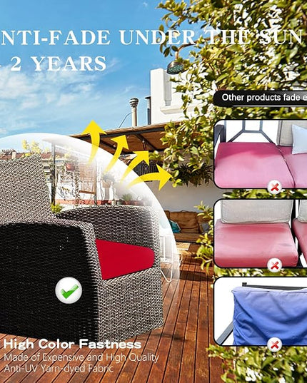 ClawsCover 13Pack Outdoor Seat and Back Cushions Replacement Covers Fit for 7Pieces Wicker Rattan Patio Furniture Set Sectional Couch with Dining Table and Ottoman,Red-Include Cover Only - LeafyLoom