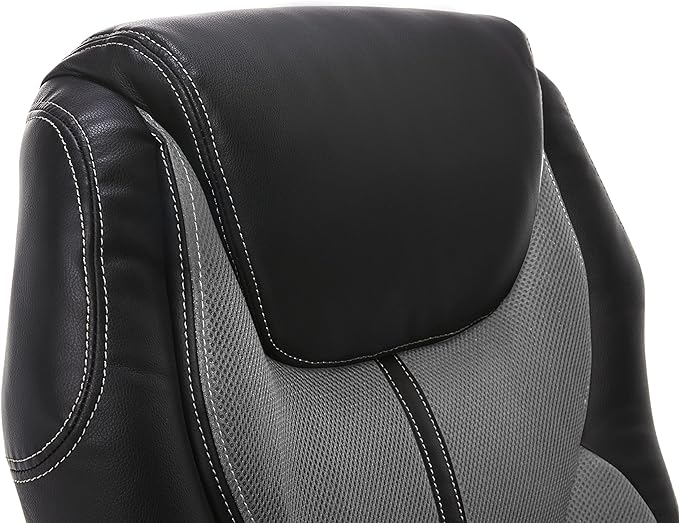 Serta Executive Office Padded Arms, Adjustable Ergonomic Gaming Desk Chair with Lumbar Support, Faux Leather and Mesh, Gray/Black - LeafyLoom