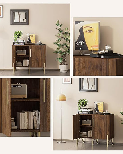 roomfitters 39” Sideboard Buffet Cabinet with Storage, Accent Cabinet with 2 Doors, Modern Mid-Century Credenza, Dark Walnut Furniture for Kitchen, Entryway, Living Room - LeafyLoom