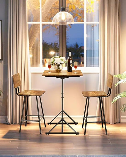 VECELO 3-Piece bar table bistro of 2 breakfast nook kitchen for pub small dining height high top with stools sofa square island indoor corner chair dinette space counter sets cafe outdoor, Brown - LeafyLoom