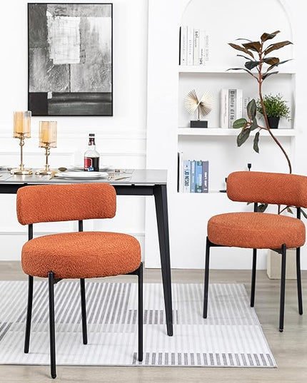DYHOME Mid-Century Modern Dining Chairs Set of 2, Kitchen Dining Room Chairs, Comfortable Upholstered Chairs for Dining Room Kitchen Living Room with Matte Black Metal Frame, Orange - LeafyLoom