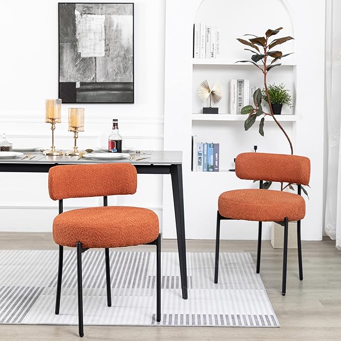 DYHOME Mid-Century Modern Dining Chairs Set of 2, Kitchen Dining Room Chairs, Comfortable Upholstered Chairs for Dining Room Kitchen Living Room with Matte Black Metal Frame, Orange - LeafyLoom