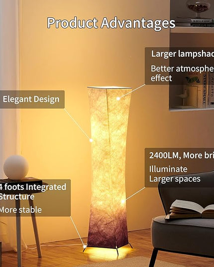 chiphy Floor Lamp, 39" Tall Standing Lamp, 3 Levels Adjustable Brightness LED Bulbs, Column Floor Light, Purple Gradient Fabric Lampshade, Home Decor for Living Room, Bedroom, Kids Room - LeafyLoom