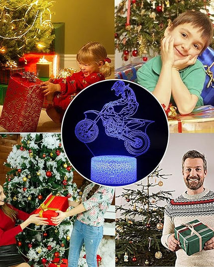 Motorbike Night Light,Motorcycle 3D Illusion Lamp with Remote Control&Smart Touch 16 Colors USB Cable Dirt Bike Gifts for Motocross Players Boys Teens - LeafyLoom