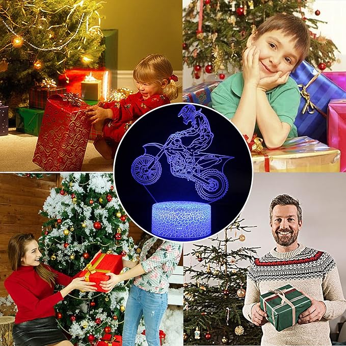 Motorbike Night Light,Motorcycle 3D Illusion Lamp with Remote Control&Smart Touch 16 Colors USB Cable Dirt Bike Gifts for Motocross Players Boys Teens - LeafyLoom