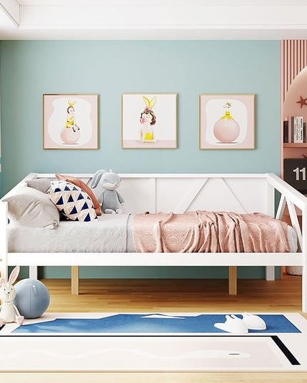 Jintop Full Size Daybed with Additional Storage Space,Sturdy Sofa Bed Frame W/ 8 Wood Slat Support,Easy to Install,for Teens Kids Girls Boys,Living Room Bedroom Apartment,White - LeafyLoom