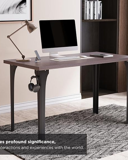 Home Office Computer Desk 35.4 inch gaming Desk, Modern and Minimalist home office desk, Home Office Desks, Study Desk, Craft table Black Metal Designed Frame, Dark Brown Board Color. - LeafyLoom