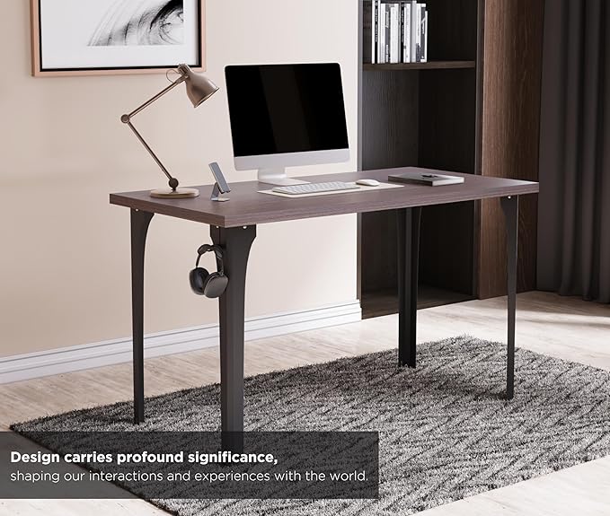 Home Office Computer Desk 35.4 inch gaming Desk, Modern and Minimalist home office desk, Home Office Desks, Study Desk, Craft table Black Metal Designed Frame, Dark Brown Board Color. - LeafyLoom