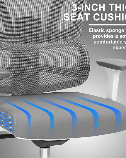 C19 Ergonomic Mesh Office Chair with Adjustable Height Lumbar Support，3D Armrest & Headrest，Tilt Function，Blade Wheel for High Back Desk Chair，Swivel Big and Tall Computer Chair (White) - LeafyLoom