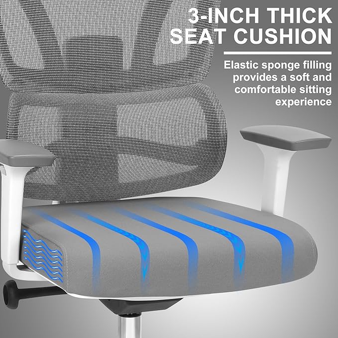 C19 Ergonomic Mesh Office Chair with Adjustable Height Lumbar Support，3D Armrest & Headrest，Tilt Function，Blade Wheel for High Back Desk Chair，Swivel Big and Tall Computer Chair (White) - LeafyLoom