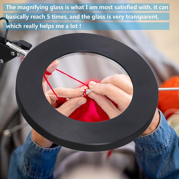 LED Magnifying Lamp with Clamp, 10X Real Glass Lens, 3 Color Modes and Stepless Dimmable Magnifier Desk Lamp,Adjustable Swivel Arm Lighted Magnifying Glass for Repair Craft Close Work-Black - LeafyLoom