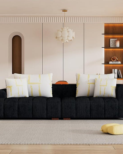 104" 4 Seaters Cloud Modular Corduroy Upholstery Sectional, Modern Living Room Upholstered Furniture Deep Seat Sofa & Couch with 4PCS Pillows and Rubber Wood Legs for Home Office Apartment, Black - LeafyLoom