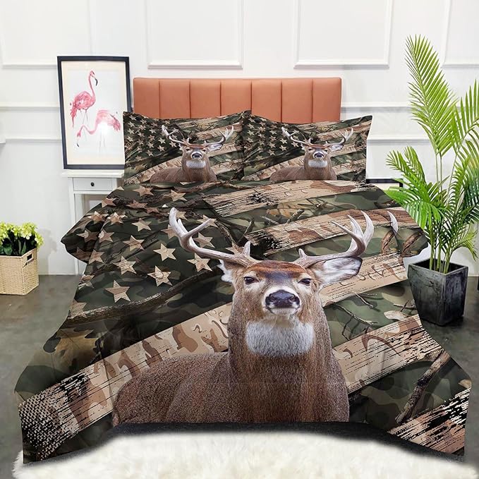 NINENINE Camo Deer Comforter Sets Twin Size,American Flag Wildlife Forest Bedding for Boys Adult Teens,Western Theme Hunted Animal Comforter Sets with 1 Comforter 1 Pillowcase… - LeafyLoom