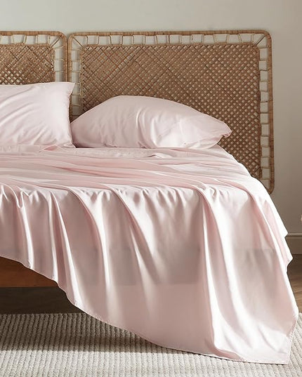 Bedsure Queen Sheets, Rayon Derived from Bamboo, Queen Cooling Sheet Set, Deep Pocket Up to 16", Breathable & Soft Bed Sheets, Hotel Luxury Silky Bedding Sheets & Pillowcases, Pink - LeafyLoom