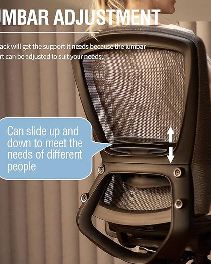Mesh Office Chair,Ergonomic Computer Desk Chair,Sturdy Task Chair- Adjustable Lumbar Support & Armrests,Tilt Function,Comfort Wide Seat,Swivel Home Office Chair (Grey) - LeafyLoom