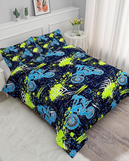Axolotl Boys Dirt Bike Bedding Set Full,Dirt Bike Comforter Set,Extreme Sports Tie Dye Bedding Set Motor Biker,Motocross Rider Comforter Set for Boys Kids Teens Men,1 Quilt 2 Pillowcases,Blue Green - LeafyLoom