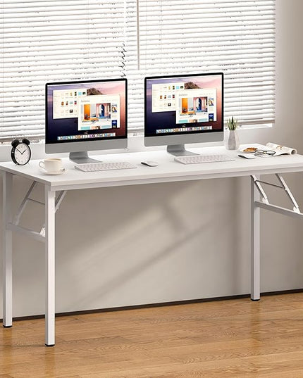 Need Home Office Desk Large Computer Desk 60 inch Sturdy Table Foldable Desk Gaming Computer Table No Assembly Required, White&White Frame AC5DW(152.4 * 60) - LeafyLoom