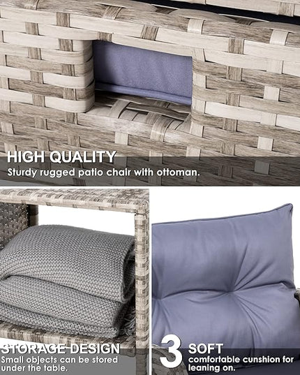 Pamapic 5 Pieces Wicker Patio Furniture Set Outdoor Patio Chairs with Ottomans Conversation Furniture with coffetable for Poorside Garden Balcony(Purple Cushion + Grey Ratten)… - LeafyLoom