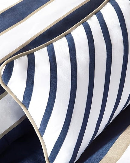Mi Zone Ashton Casual Comforter Set, Vibrant Colorblock Design, Modern Bedding Geometric Stripes All Season Cover, Matching Shams, Decorative Pillow, Twin/Twin XL, Khaki/Navy, 3 Piece - LeafyLoom