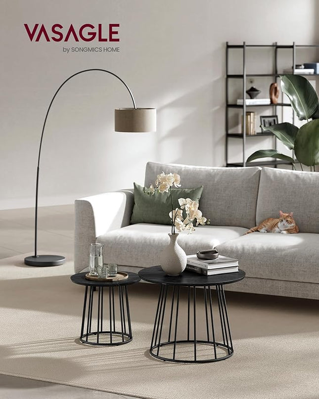 VASAGLE Round Coffee Tables, Set of 2, Modern Circle Side Tables with Steel Frame, for Living Room, Bedroom, Ebony Black ULCT045B56 - LeafyLoom