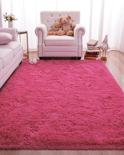 Softlife Rug for Living Room 5.3x7.6 Feet Area Rug for Bedroom Super Soft Shaggy Rugs for Kids Room Fluffy Fuzzy Carpets Long Plush Bedside Rug Nursery Christmas Home Decor for Boys Girls, Rose Red - LeafyLoom