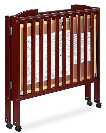 Dream On Me 3 in 1 Portable Folding Stationary Side Crib in Cherry, Greenguard Gold Certified, Safety Wheel with Locking Casters, Convertible, 3 Mattress Heights - LeafyLoom