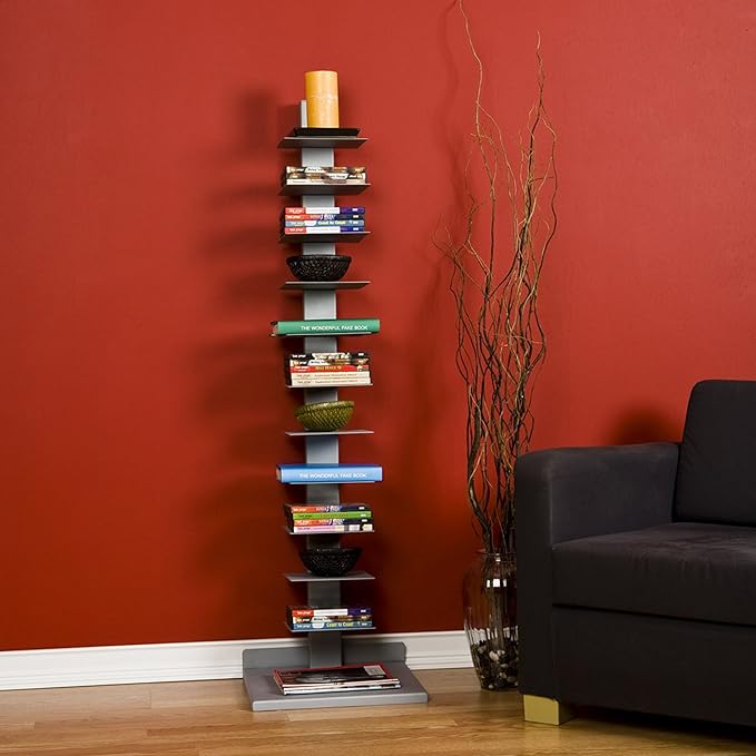 SEI Furniture 11- shelf Metal Spine Book Tower, Silver - LeafyLoom