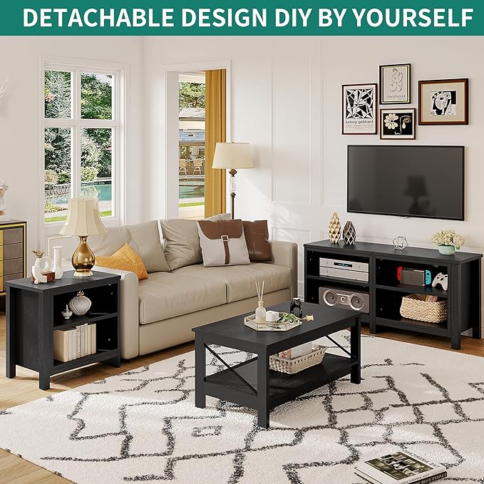 YITAHOME Modern TV Stand for TV up to 80/75/70/65 Inch, Classic Detachable 6 Cubby Media Entertainment Center Console Table with 6 Open Storage Shelves & Cabinets for Living Room, 69'', Black - LeafyLoom